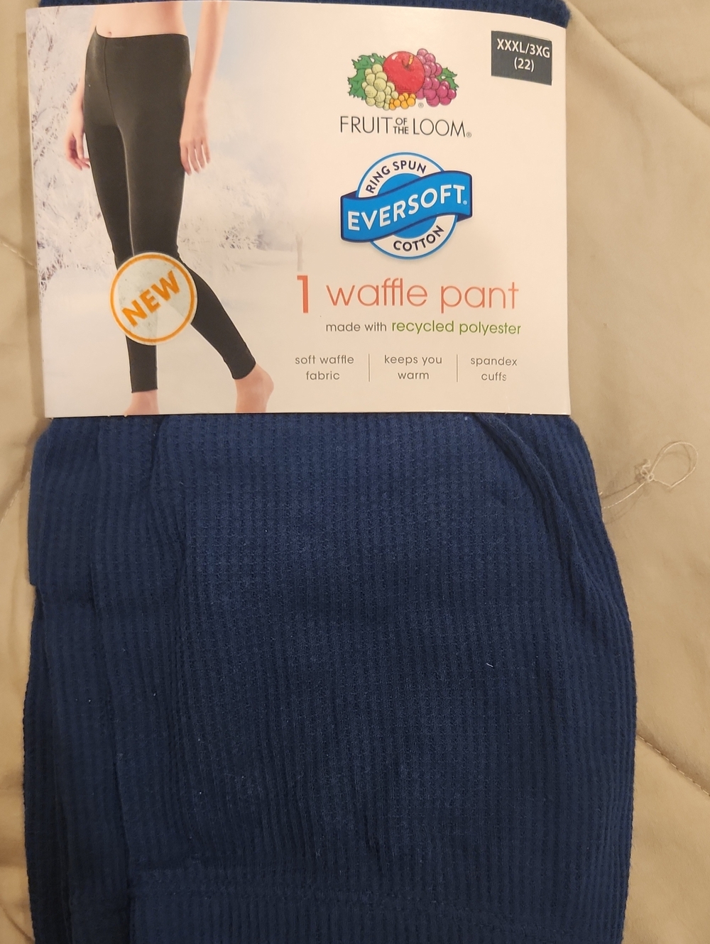 Fruit of the Loom Womens Navy Blue Waffle Knit Leggings